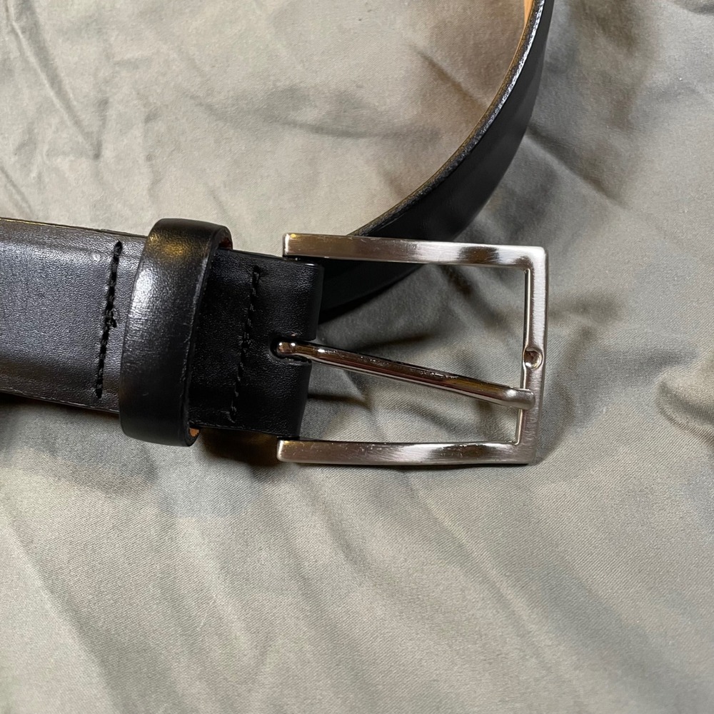 Remo Tulliani Mens Black Italian Calfskin Leather Dress Belt Silver Buckle USA